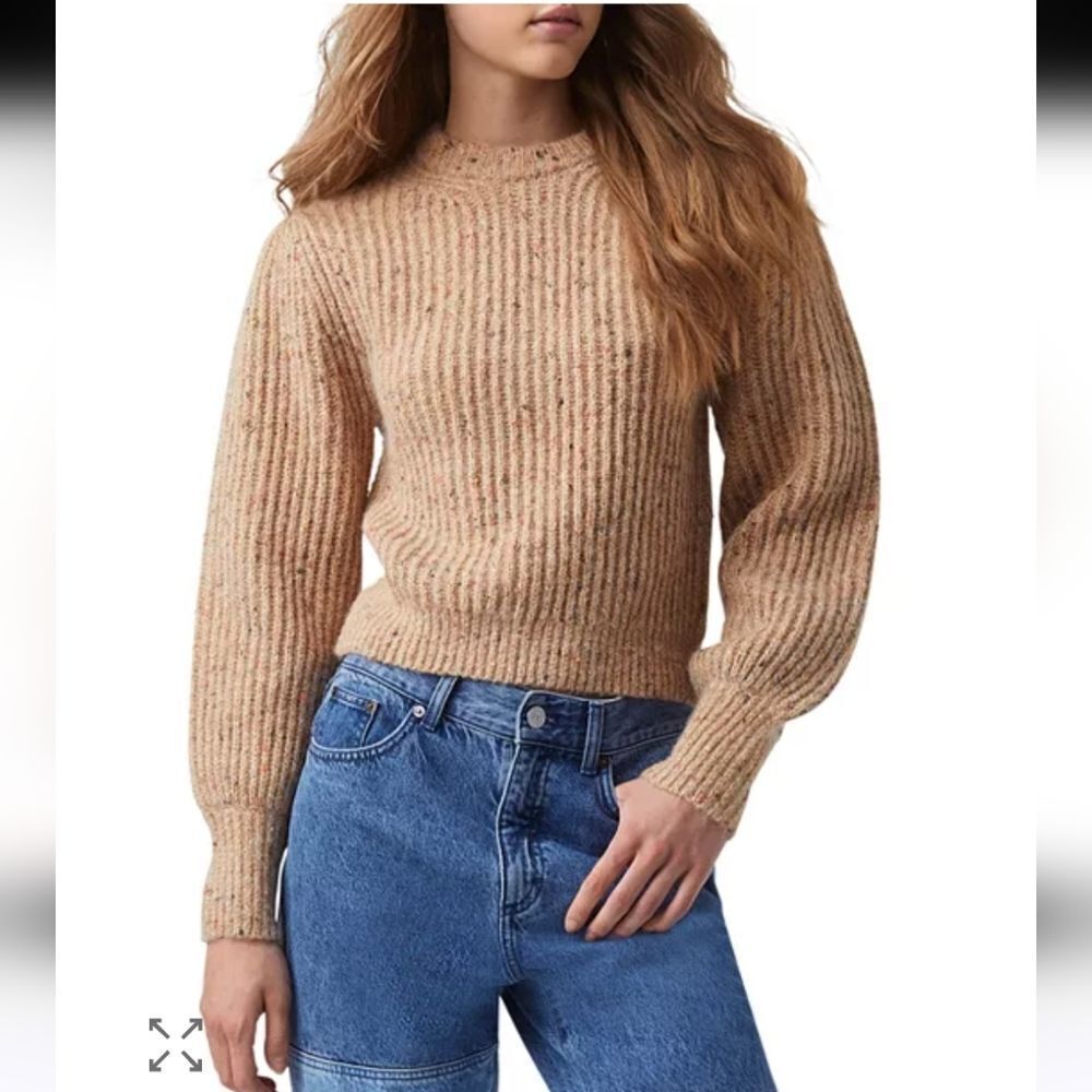 French Connection Natalya Ribbed Wool Blend Sweater Tan Size XS